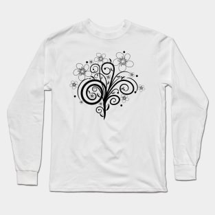 black, white, flower tendril, blooming, bloom, bunch of flowers Long Sleeve T-Shirt